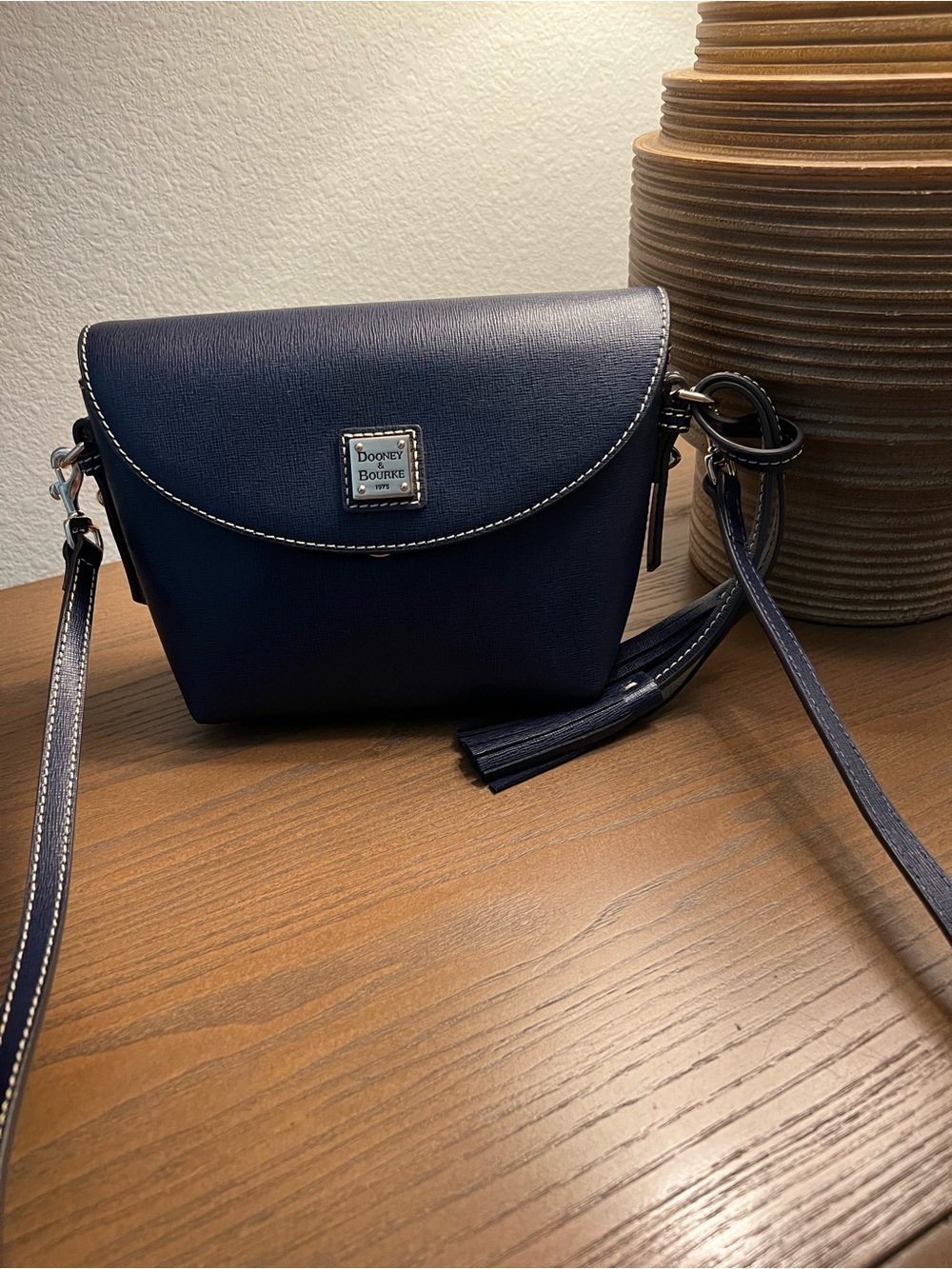 Dooney & Bourke NavyPebbled Leather Messenger Bag with Red Lining